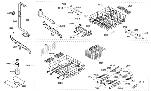 Accessory Diagram and Parts List for SHE66C06UC 22 Bosch Dishwasher