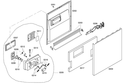 Door Assy Diagram and Parts List for SHE43C06UC 38 Bosch Dishwasher