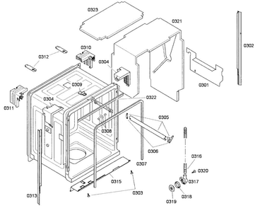 Cabinet Diagram and Parts List for SHV65P03UC 53 Bosch Dishwasher