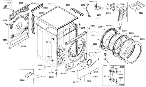 Cabinet Assy Diagram and Parts List for WFVC544AUC 19 Bosch Washer
