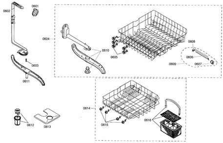 Baskets Diagram and Parts List for SHE42L16UC 37 Bosch Dishwasher