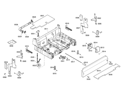 Base Assy Diagram and Parts List for SHE45M05UC 50 Bosch Dishwasher