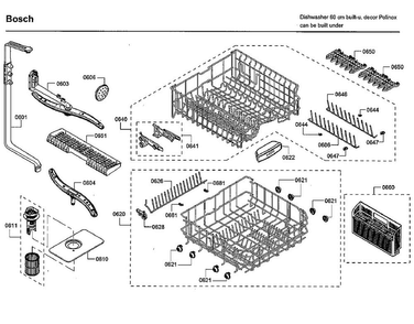 Rack Diagram and Parts List for SHS5AVF6UC 01 Bosch Dishwasher