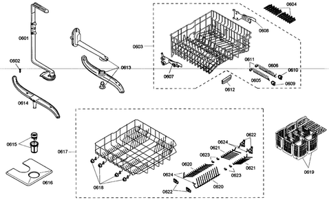 Racks Diagram and Parts List for SHE45M02UC 48 Bosch Dishwasher