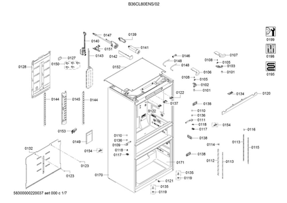 Cabinet Parts Diagram and Parts List for B36CL80ENS 02 Bosch Refrigerator