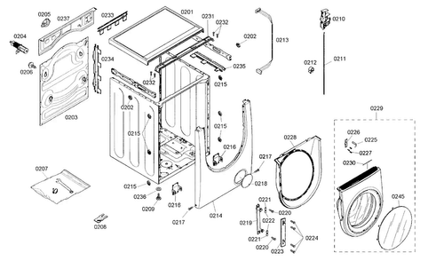 Cabinet Parts Diagram and Parts List for WFMC5301UC 13 Bosch Washer