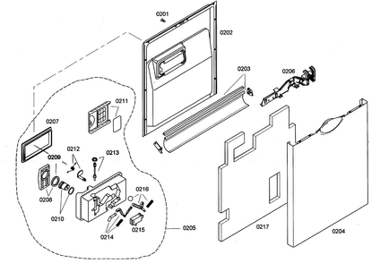 Door Assy Diagram and Parts List for SHE44C05UC 43 Bosch Dishwasher