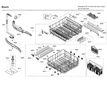 Rack Diagram and Parts List for SHE65P05UC 63 Bosch Dishwasher
