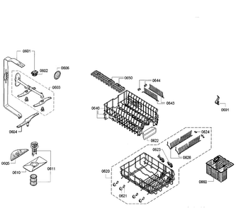 Rack Diagram and Parts List for SPE5ES55UC 26 Bosch Dishwasher
