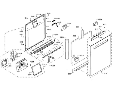 Door Section Diagram and Parts List for SHP7PT55UC 07 Bosch Dishwasher