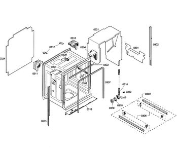 Cabinet Diagram and Parts List for SHE55M12UC 58 Bosch Dishwasher