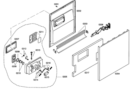Door Assy Diagram and Parts List for SHE43C05UC 46 Bosch Dishwasher