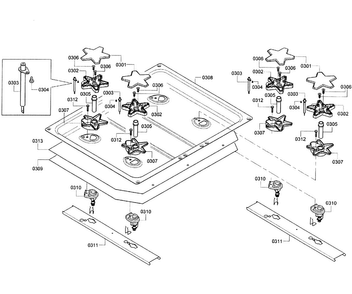 Burners Assy Diagram and Parts List for PRD304GHU 06 Thermador Range