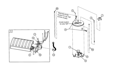 Main Assy Diagram and Parts List for 153552500  Kenmore Water Heater