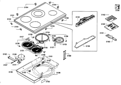 Cooktop Diagram and Parts List for NET5054UC 01 Bosch Cooktop