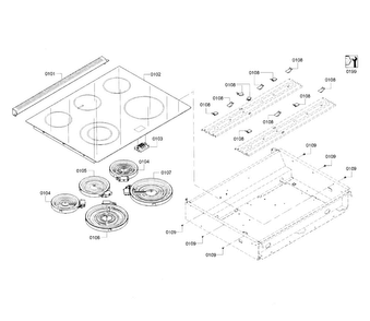 Cooktop Diagram and Parts List for HEI8054U 01 Bosch Range