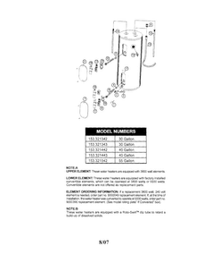 Water Heater Diagram and Parts List for 153321542  Kenmore Water Heater