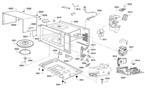 Microwave Assy Diagram and Parts List for HBL5720UC 09 Bosch Microwave