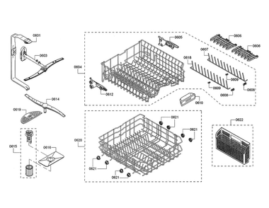 Dish Racks/Spray Arm Diagram and Parts List for DWHD440MFP 07 Thermador Dishwasher