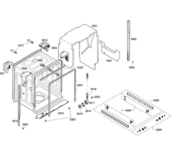 Cabinet Diagram and Parts List for SHX65P06UC 58 Bosch Dishwasher