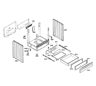 Frame & Drawer Diagram and Parts List for HEI7132U 02 Bosch Range