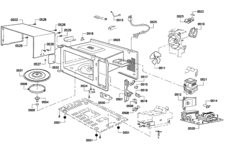 Cavity 1 Diagram and Parts List for HBL5720UC 03 Bosch Microwave