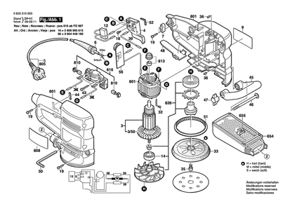 Section 1 Diagram and Parts List for PEX400AE 0603310614 Bosch Orbital or Palm Sander