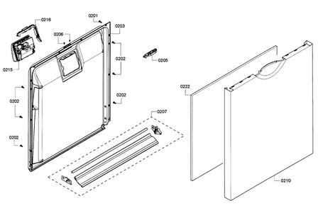 Door Diagram and Parts List for SHE3ARF5UC 06 Bosch Dishwasher