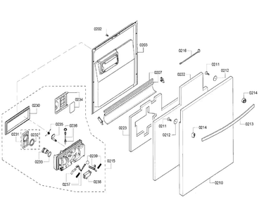 Door Diagram and Parts List for SHX33RF5UC 64 Bosch Dishwasher
