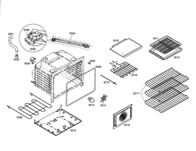 Cabinet/burner/broil Diagram and Parts List for HES5062U 01 Bosch Range