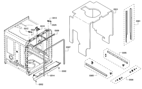 Frame Diagram and Parts List for SHE53T56UC 07 Bosch Dishwasher