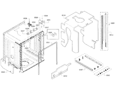 Cabinet Diagram and Parts List for SHS5AVF2UC 22 Bosch Dishwasher