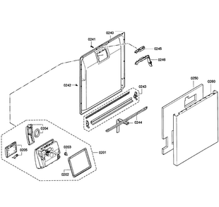 Door Assy Diagram and Parts List for SGE63E06UC 21 Bosch Dishwasher