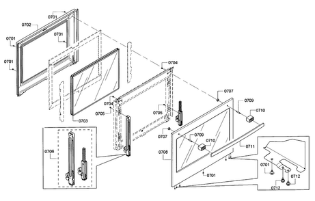 Door Diagram and Parts List for HBLP651UC 01 Bosch Wall Oven