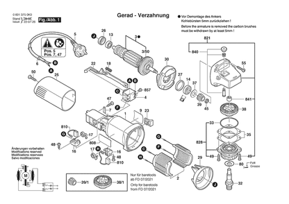 Section 1 Diagram and Parts List for GWS6-115 06013750F8 Bosch Angle Grinder
