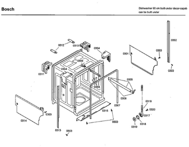Cabinet Diagram and Parts List for SHU33A02UC 47 Bosch Dishwasher