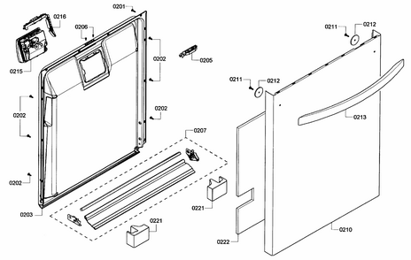 Door Assy Diagram and Parts List for S46KMK15UC 05 Bosch Dishwasher
