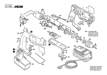 Section 1 Diagram and Parts List for 0601933327  Bosch Cordless Drill