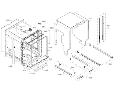 Cabinet Section Diagram and Parts List for SHE7PT55UC 07 Bosch Dishwasher