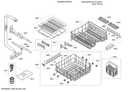 Spray Arms/Dish Racks Diagram and Parts List for SHXM4AY55N 01 Bosch Dishwasher