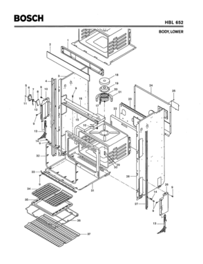 02 - BODY, LOWER Diagram and Parts List for HBL652  Bosch Range