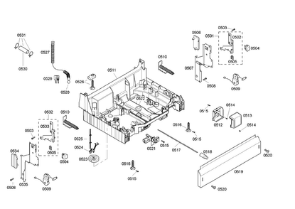 Base Assy Diagram and Parts List for SHE46C05UC 38 Bosch Dishwasher