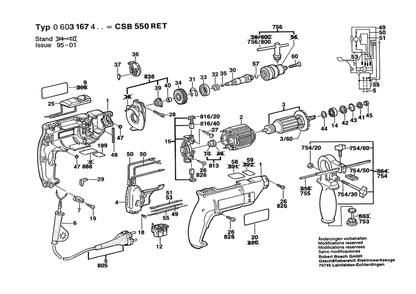 Section 1 Diagram and Parts List for CSB550RET 0603167450 Bosch Hammer Drill