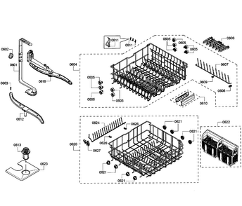 Baskets Diagram and Parts List for SHE43P12UC 64 Bosch Dishwasher