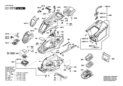 Diagram 1 Diagram and Parts List for 3600HB9505  Bosch Lawn Mower