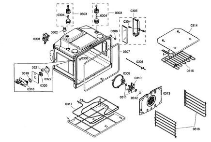 Oven Cabinet Diagram and Parts List for MEW301ES01  Thermador Wall Oven