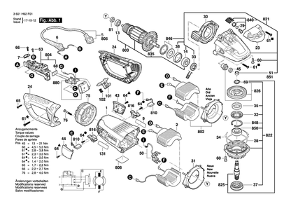 Diagram 1 Diagram and Parts List for GWS24-180LVI 3 601 H92 FH1 Bosch Angle Grinder