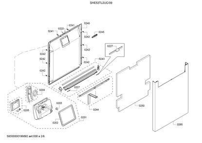 Door/Dispenser Diagram and Parts List for SHE53TL2UC 09 Bosch Dishwasher