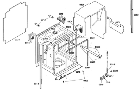 Cabinet Diagram and Parts List for SHE65P05UC 53 Bosch Dishwasher