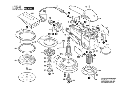 Section 1 Diagram and Parts List for GEX125A 0601372038 Bosch Orbital or Palm Sander